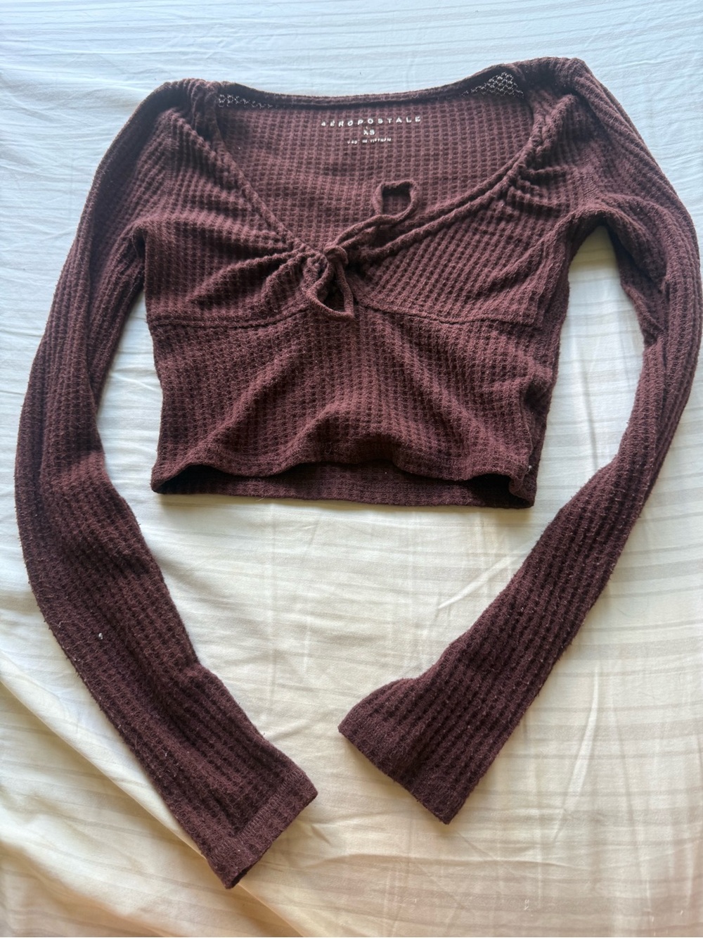 Aeropostale Maroon Waffle Knit Tie-Front Crop Top